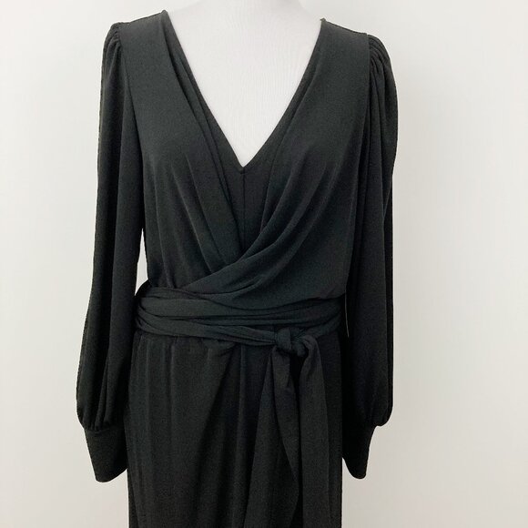 NWT Eloquii Cross Front Midi Dress Size 22 Black Long Sleeve Self-ties Neutral - Picture 3 of 9